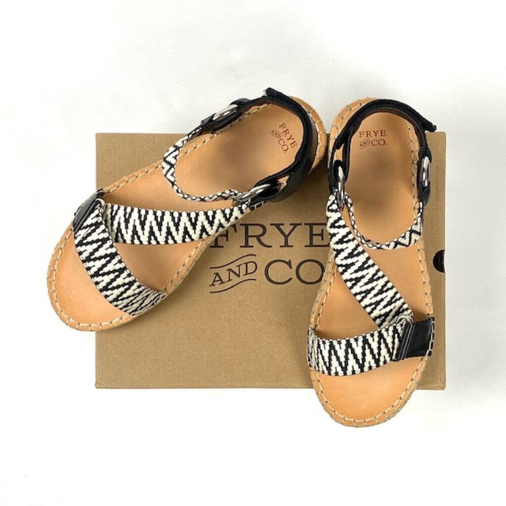 New Frye & Co.  Asymmetrical Mixed Media Sandal, Black/White, 8.5